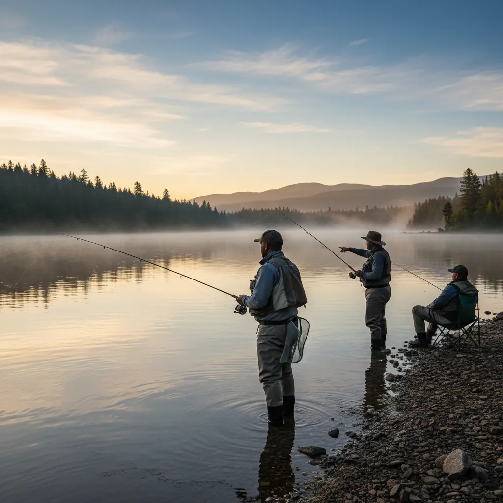 Anglers looking at lake